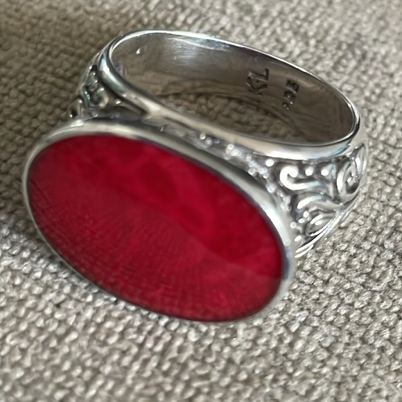 Sterling Silver red coral ring and earring set - Picture 10 of 11